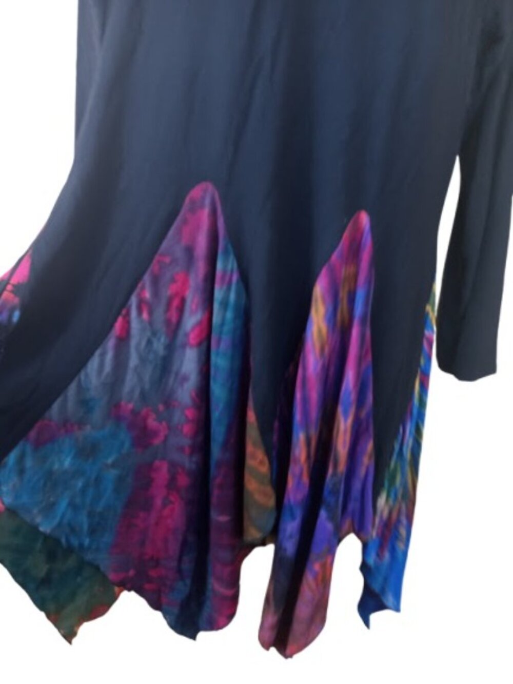 Vintage Katmandu Womens Sharkbite Swing Dress Black Tie Dye Knit Boho Burnout L - Picture 3 of 4